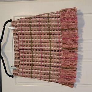 Pink plaid skirt with fringe
